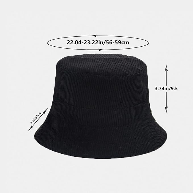 Corduroy Bucket Hat Adjustable Outdoor Sun Hat for Women Packed Reversible Beach Hats for Men Flat Top Cap for Travel