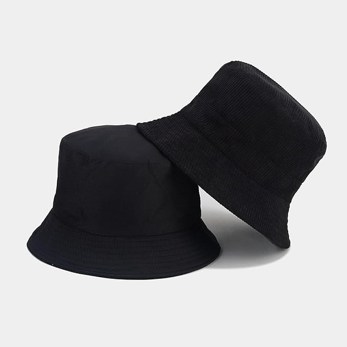 Corduroy Bucket Hat Adjustable Outdoor Sun Hat for Women Packed Reversible Beach Hats for Men Flat Top Cap for Travel